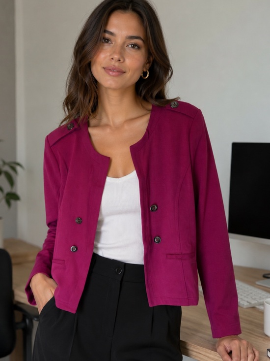 Soho Apparel Jackets & Blazers - NWT Soho Apparel Raspberry Scoop Neck Ribbed Blazer Size L Office Chic